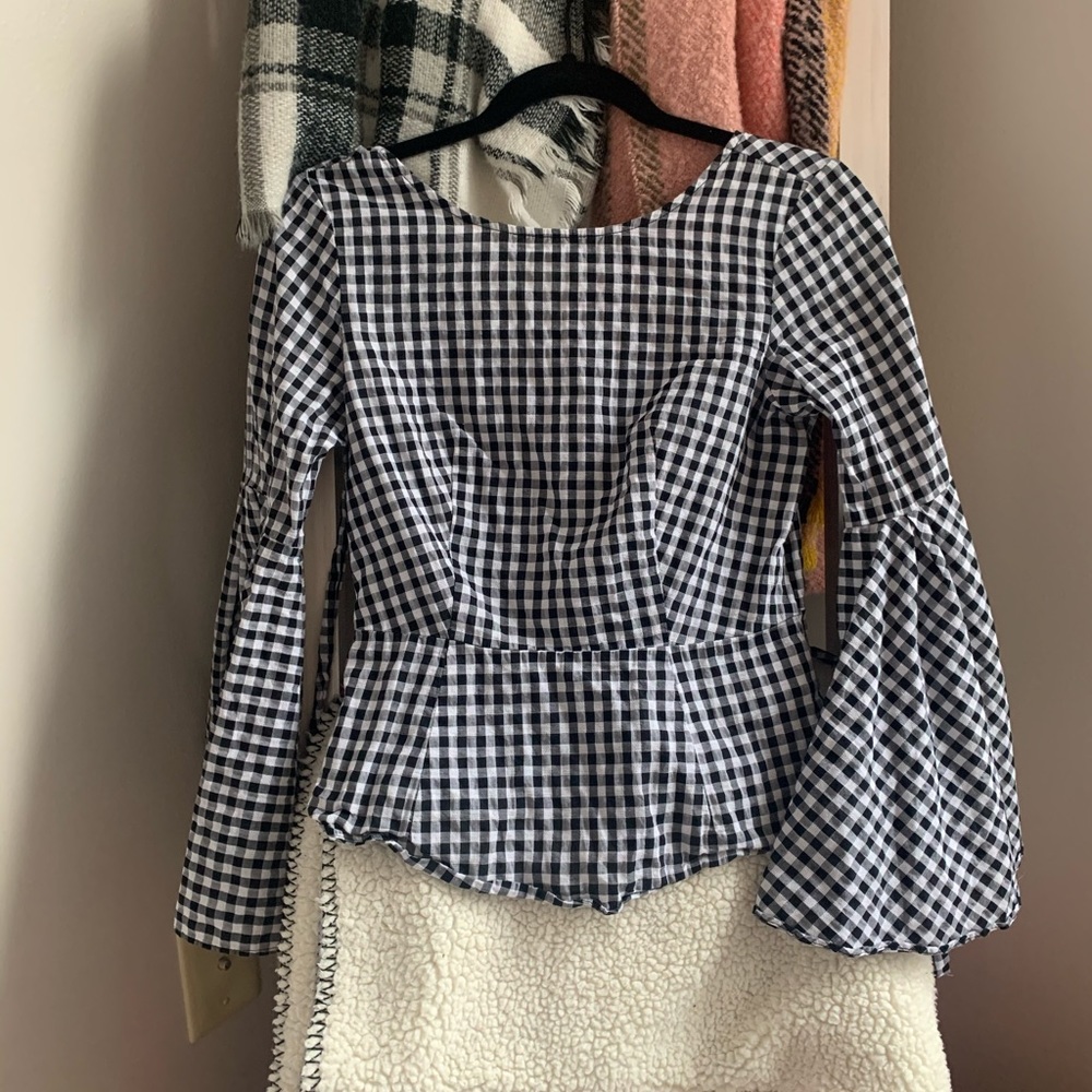 Black and white checkered blouse